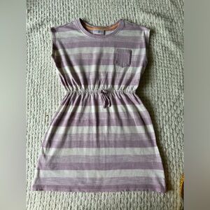 Hanna Andersson lilac/white striped dress. Cap sleeves, gathered waist w/tie
